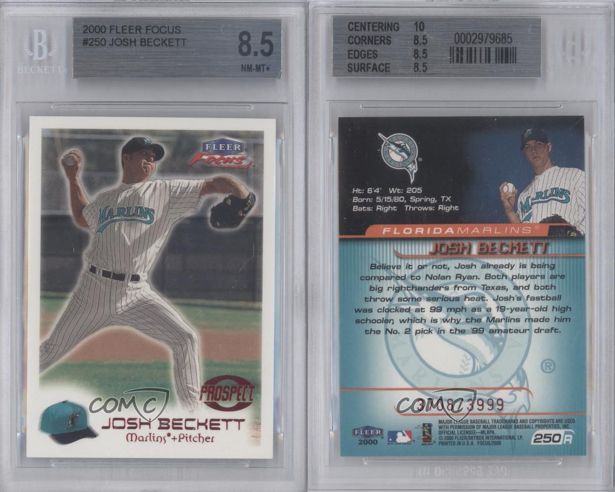 2000 Fleer Focus /3999 Josh Beckett (Pitching) #250R BGS 8,5 - Foto 3 di 3