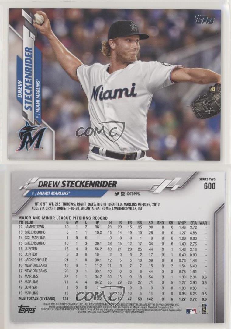 2020 Topps #600 Drew Steckenrider Miami Marlins Baseball Card 