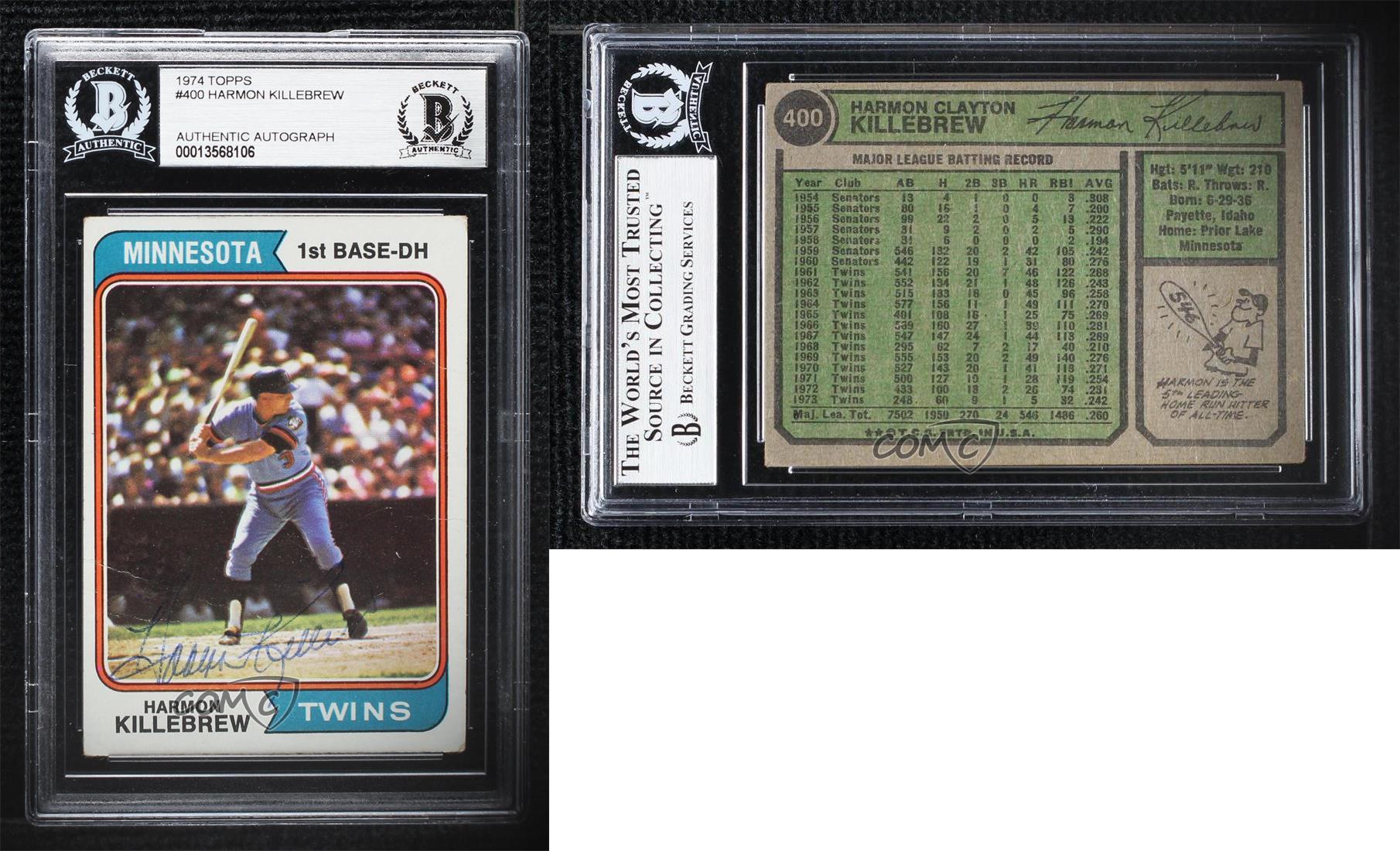 BAS 1974 Topps Harmon Killebrew #400 BGS Authentic Auto HOF - Picture 3 of 3