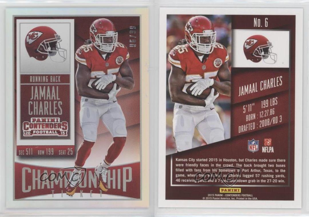 2015 Panini Contenders Championship Ticket /99 Jamaal Charles #6 - Foto 3 di 3