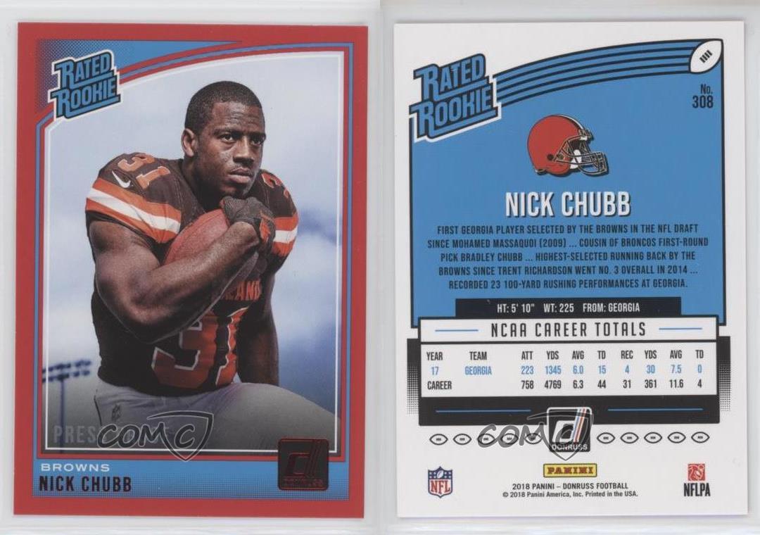 2018 Panini Donruss Nick Chubb Rated Rookie #308 Cleveland Browns.... 