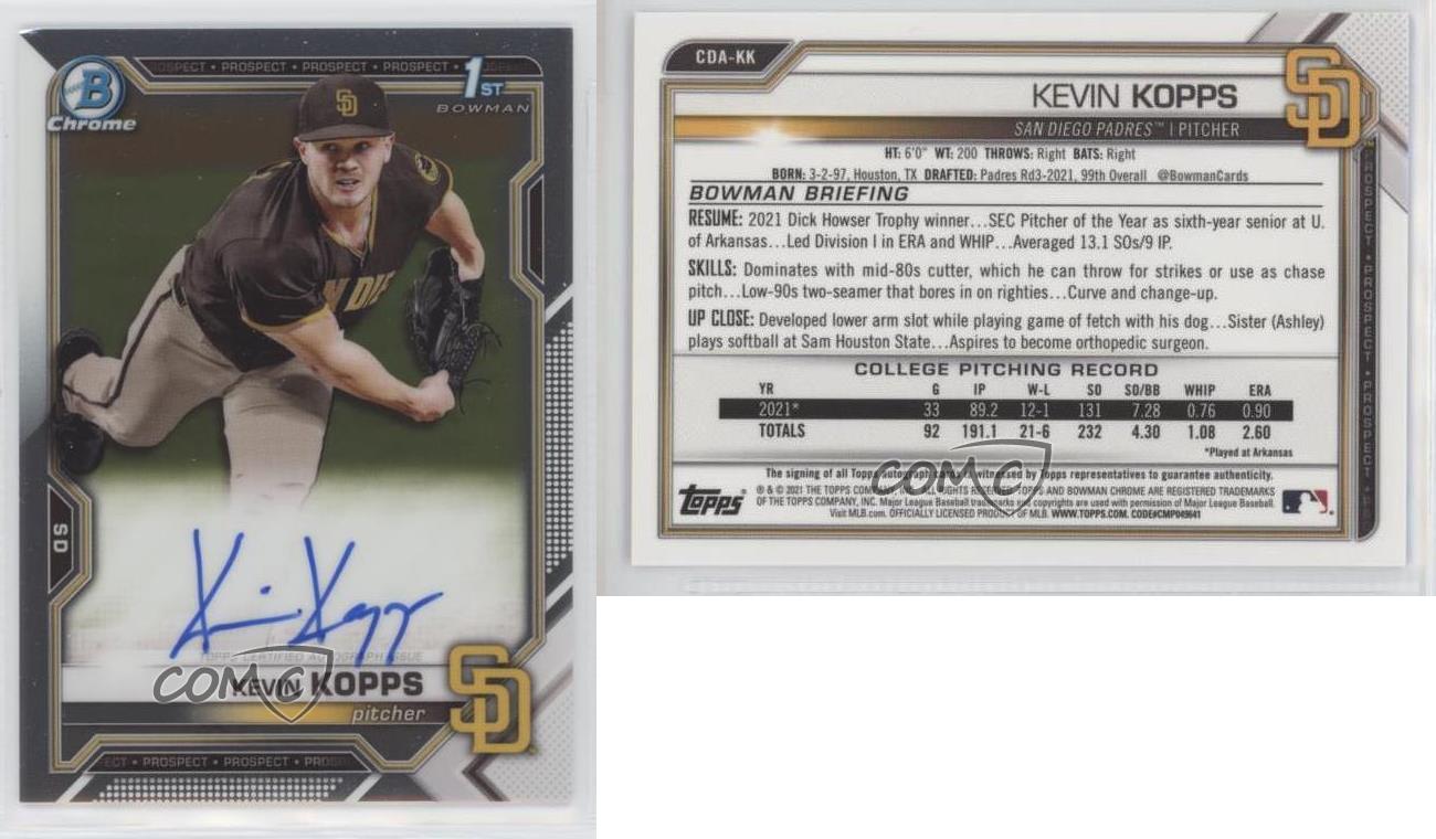 2021 Bowman Draft Chrome Draft Pick Auto Kevin Kopps #CDA-KK Auto