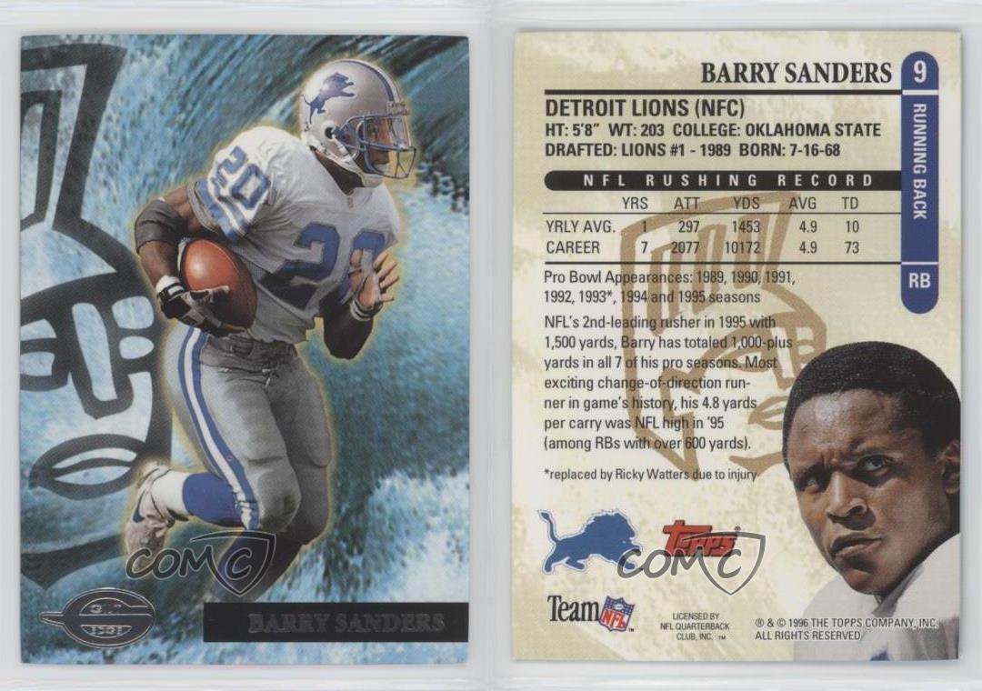 1996 Topps Gilt Edge Platinum Barry Sanders #9 HOF - Bild 3 von 4