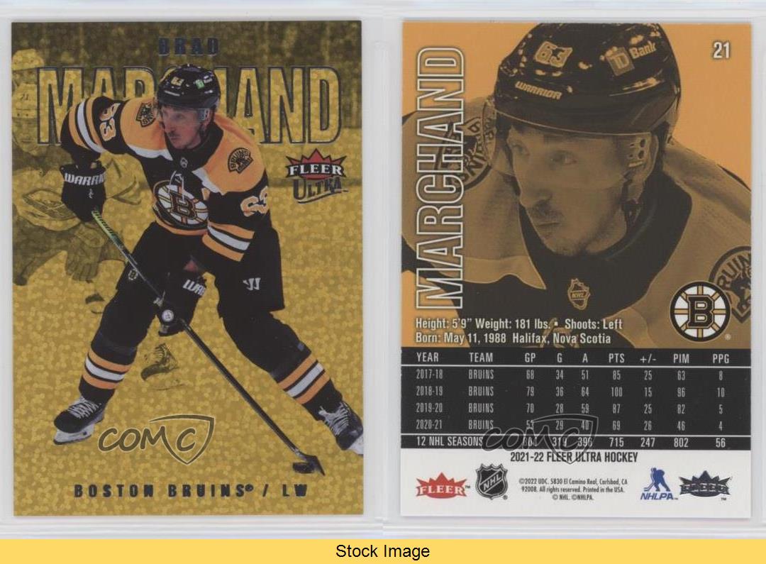 Lámina arco iris moteada ultra dorada Fleer 2021-22 Upper Deck Brad Marchand #21 - Imagen 3 de 4