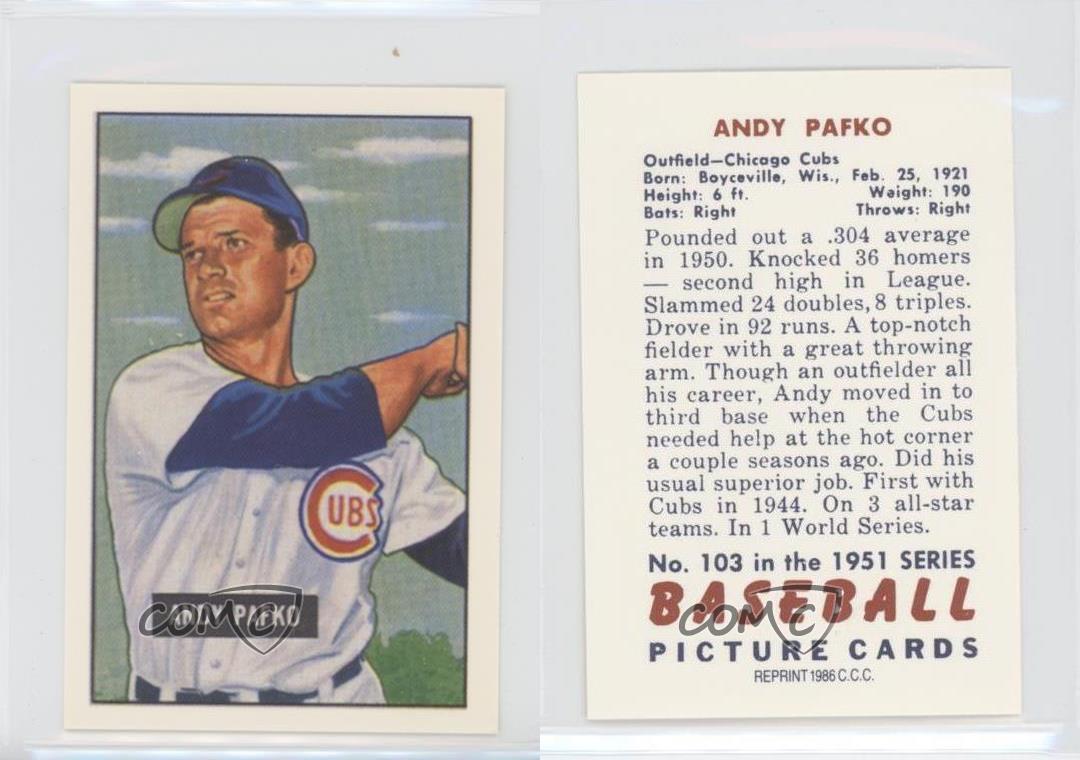 1986 CCC 1951 Bowman Reprints Andy Pafko #103 - Picture 3 of 3