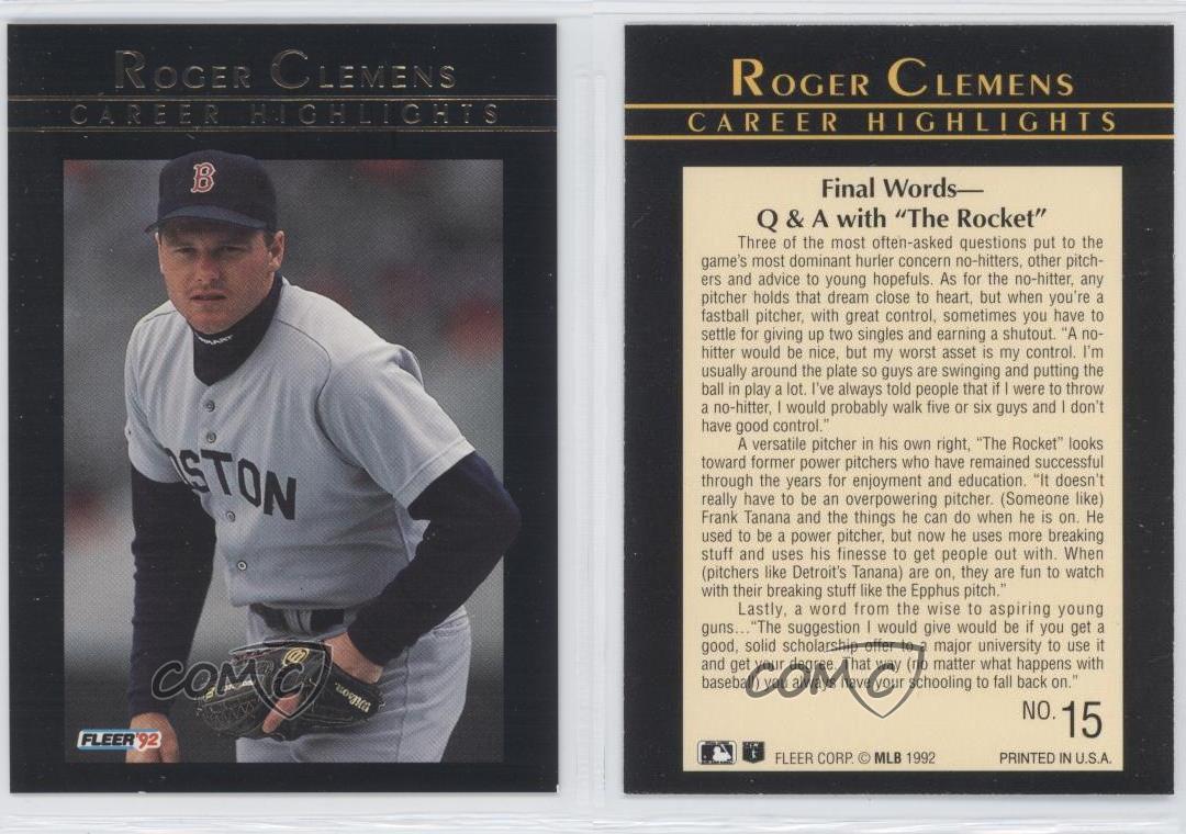 1992 Fleer Career Highlights 15 Roger Clemens Boston Red Sox Baseball