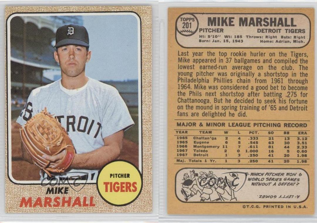 1968 Topps 201 Mike Marshall Detroit Tigers RC Rookie Baseball Card eBay