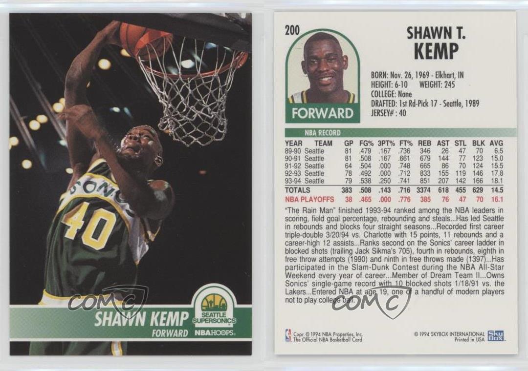 199495 NBA Hoops 200 Shawn Kemp Seattle Supersonics Basketball Card eBay