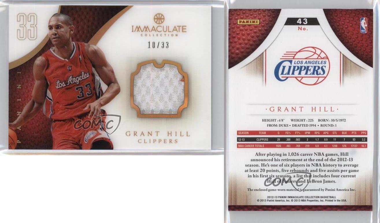 2012-13 Panini Immaculate Jersey Number /33 Grant Hill #43 HOF | eBay