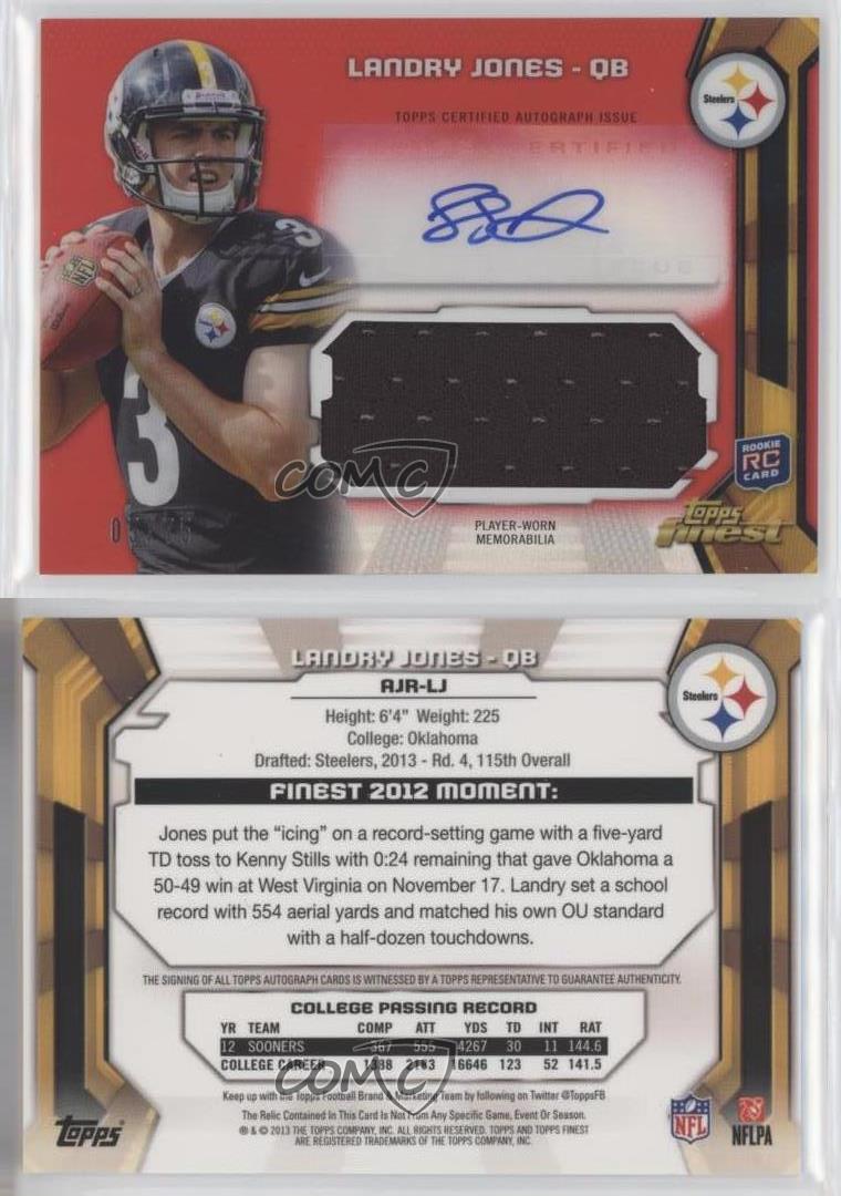 2013 Topps Finest Jumbo Relic Red Refractor /75 Landry Jones Rookie Auto RC