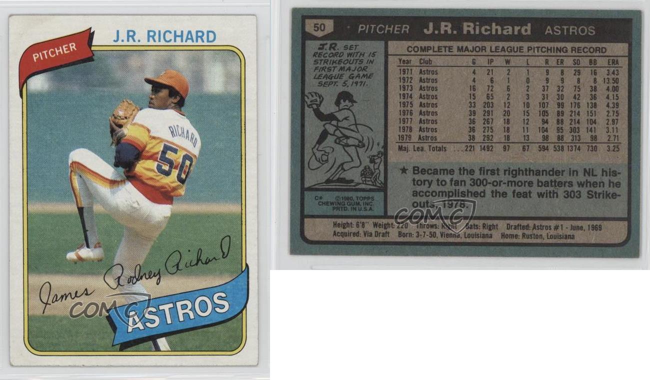 1980 Topps #50 JR Richard Houston Astros J.R. Baseball ...