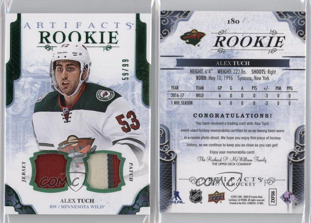 2017 Upper Deck Artifacts Rookies Emerald Materials /99 Alex Tuch #180 Rookie RC