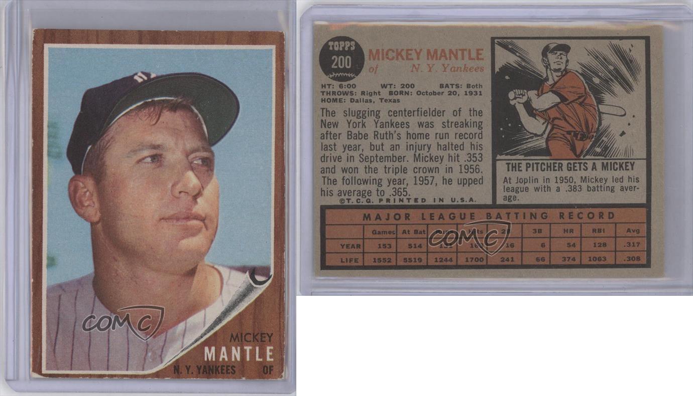 1962 Topps 200 Mickey Mantle New York Yankees Baseball Card eBay