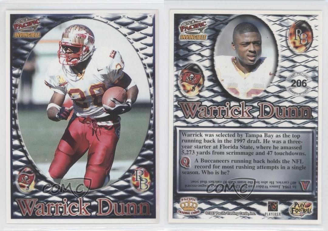 1997 Pacific Invincible Smash-Mouth Warrick Dunn #206 Rookie RC - Foto 3 di 4