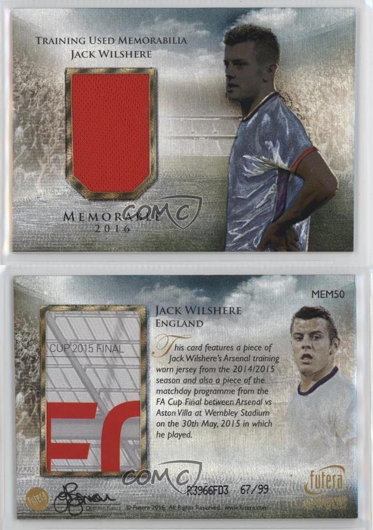 2016 Futera souvenir unique mémorable vendre /99 Jack Wilshere #MEM50 Rookie RC