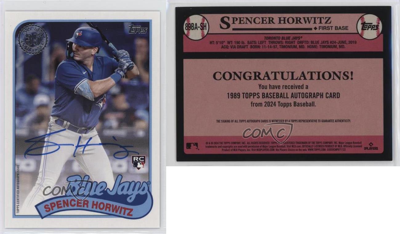 2024 Series soldes 1 1989 Topps Baseball Spencer Horwitz #89BA-SH Rookie Auto RC