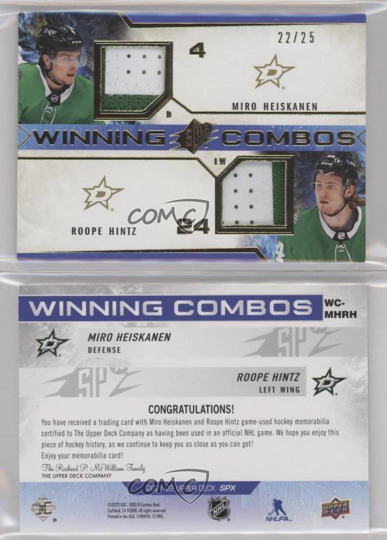 2021-22 SPx Winning Combos Jersey Premium /25 Miro Heiskanen Roope Hintz Patch - Picture 3 of 4