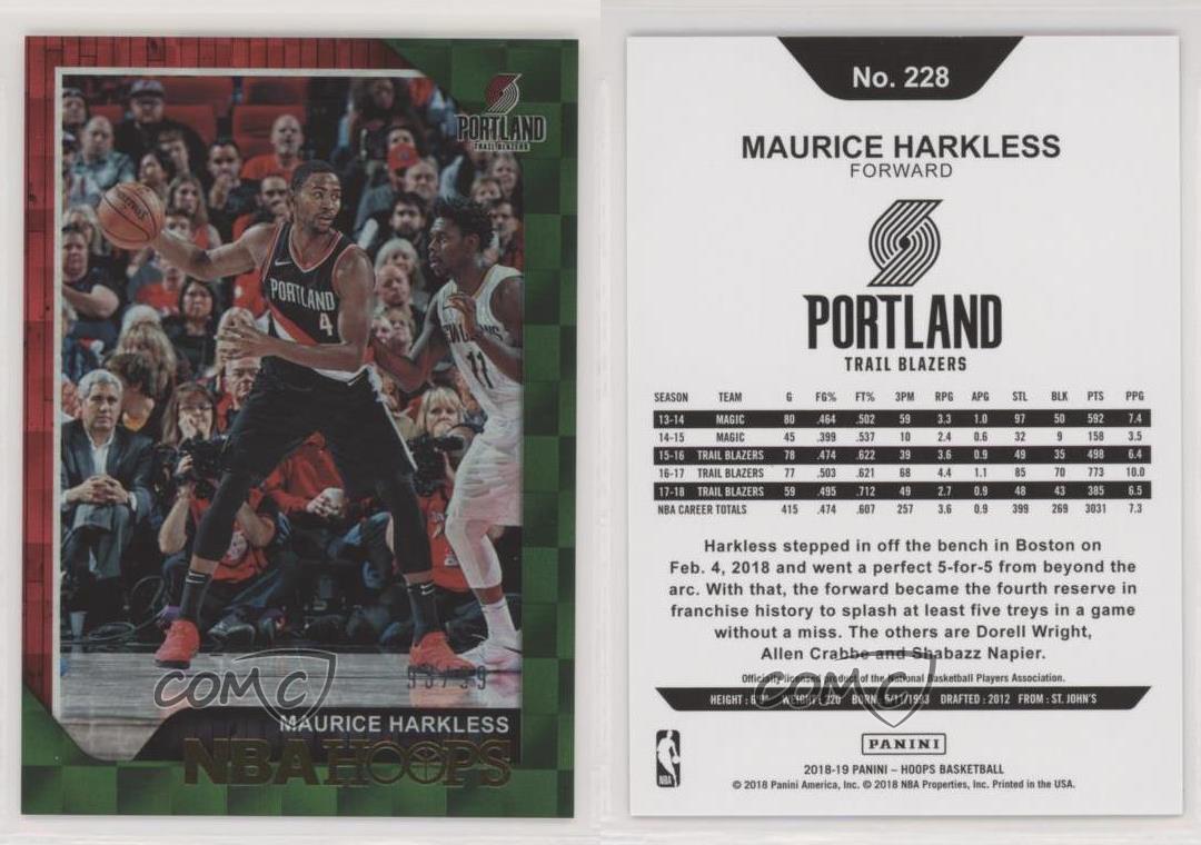 Details about 2018-19 Panini NBA Hoops Green /99 Maurice Harkless #228
