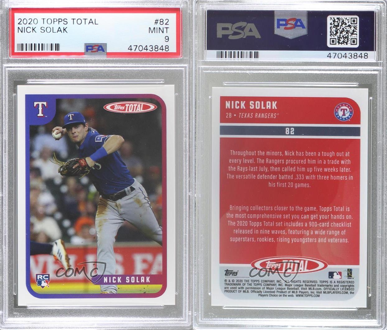 2020 Topps Total Nick Solak #82 PSA 9 MINT Rookie RC - Picture 3 of 3