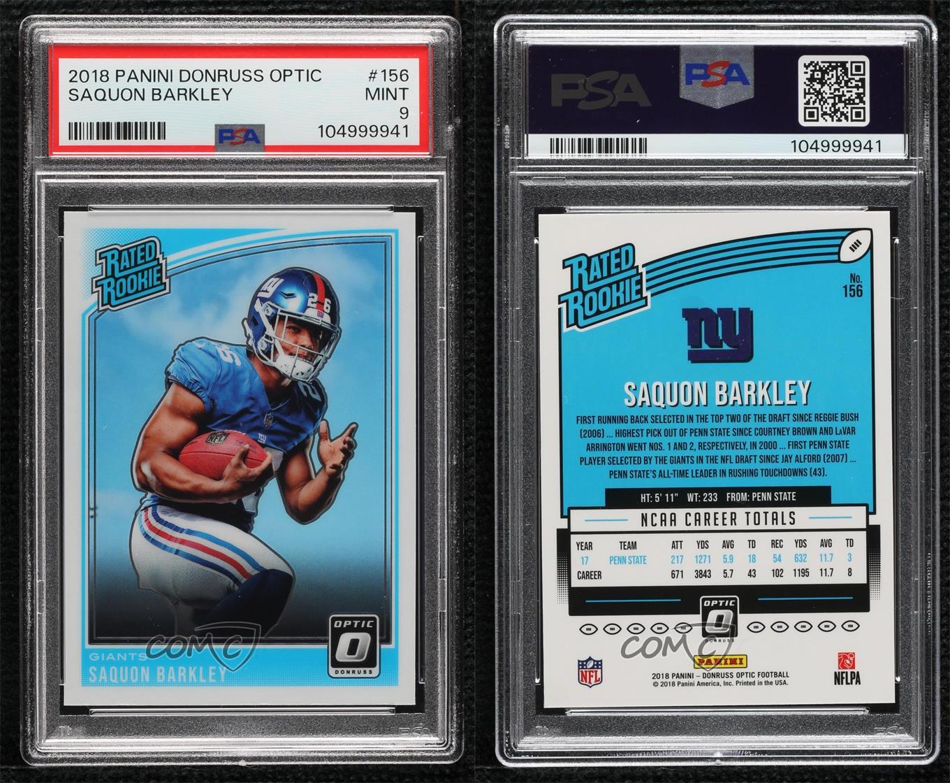 2018 Donruss Optic Rated Rookie Saquon Barkley #156 PSA 9 MINT Rookie RC - Bild 3 von 3