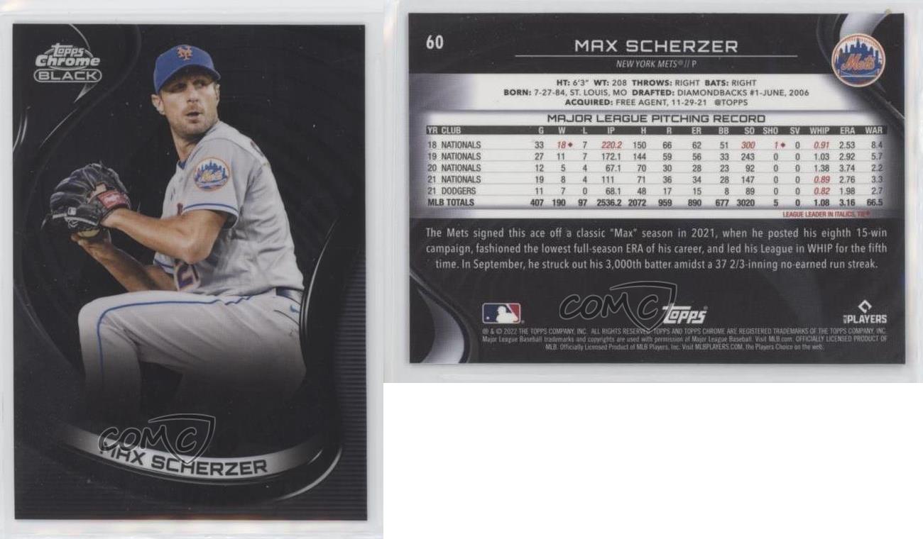 MAX SCHERZER 2022 Topps CHROME BLACK METS #60