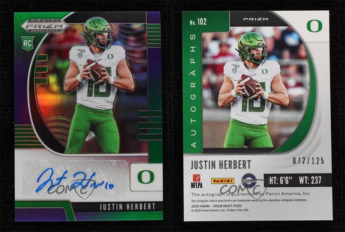 2020 Prizm Draft Picks Rookies Purple & Green /125 Justin Herbert Rookie Auto RC - Bild 3 von 3
