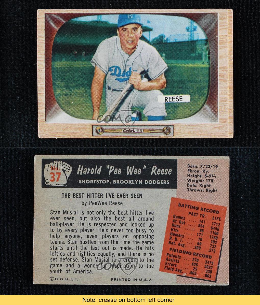 1955 BOWMAN#37 PEE WEE REESE ( VG/VG+) ￼Creases￼/HOFer! SUPER SHARP CARD!!