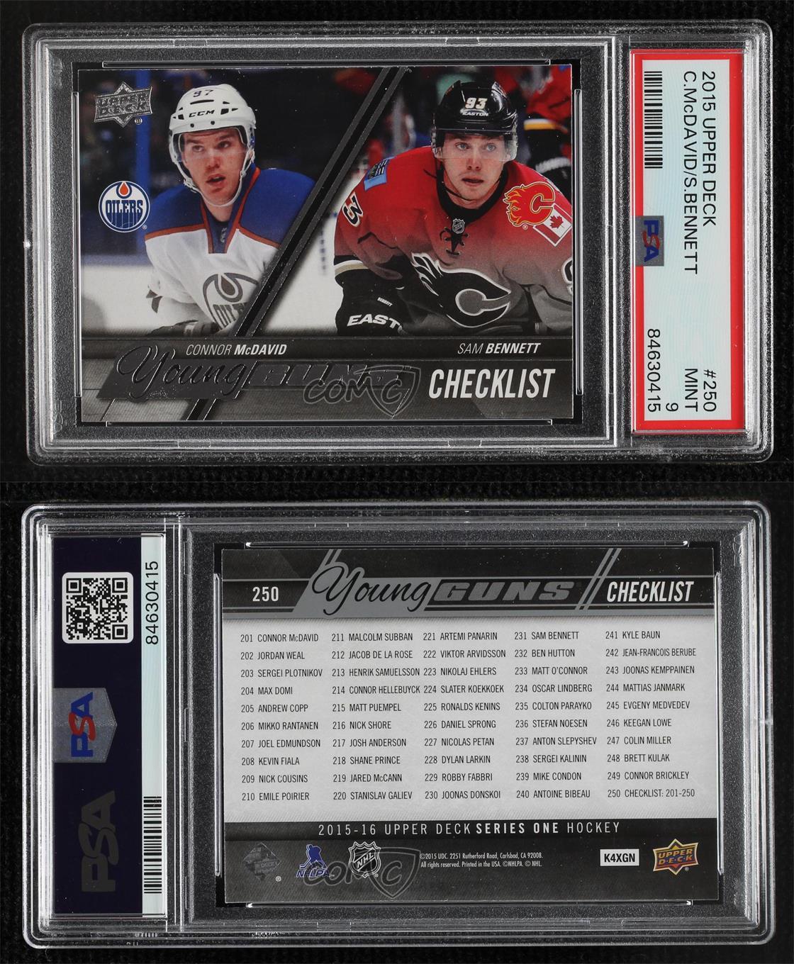 2015 Upper Deck Young Guns Checklist Connor McDavid Sam Bennett PSA 9 Rookie RC