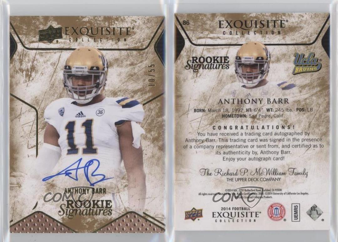 2014 Upper Deck Exquisite Collection Signatures /55 Anthony Barr Rookie Auto RC - Picture 3 of 3