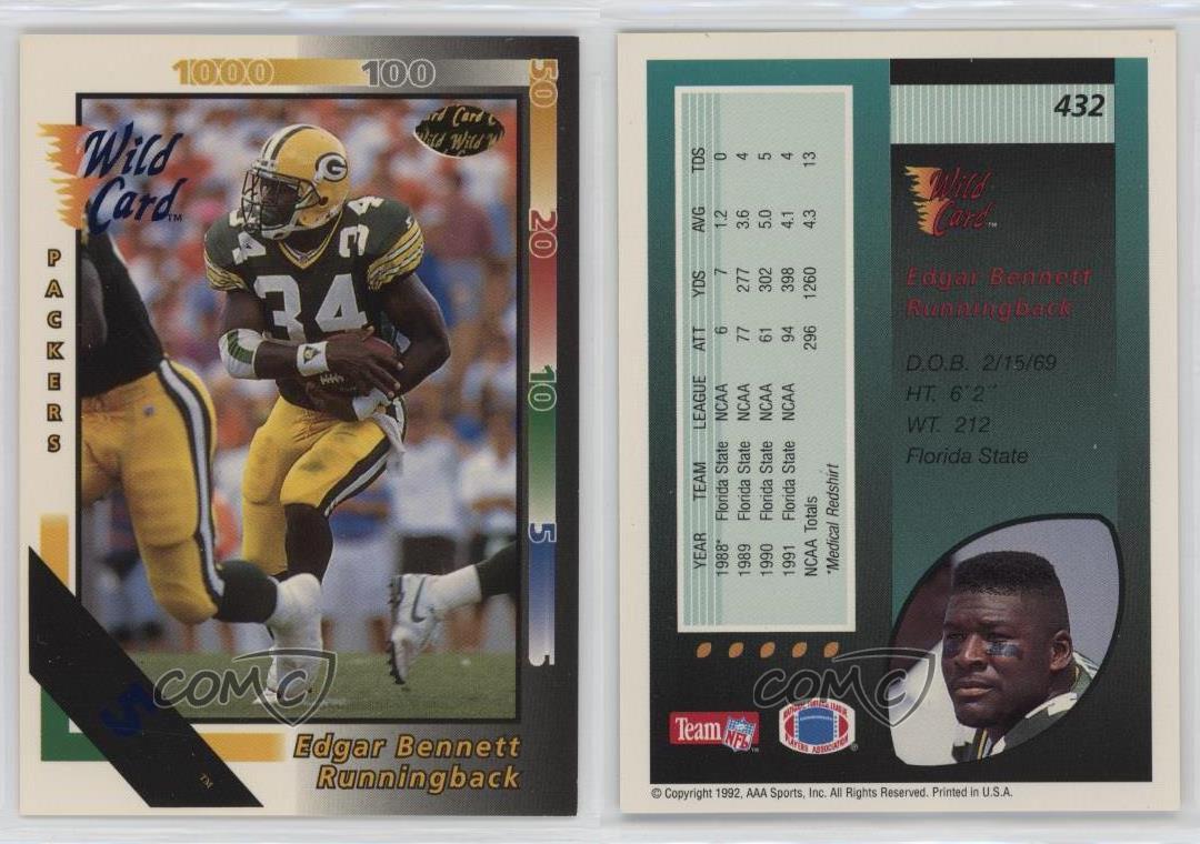 1992 Wild Card 5 Stripe Edgar Bennett #432 Rookie RC - Bild 3 von 4