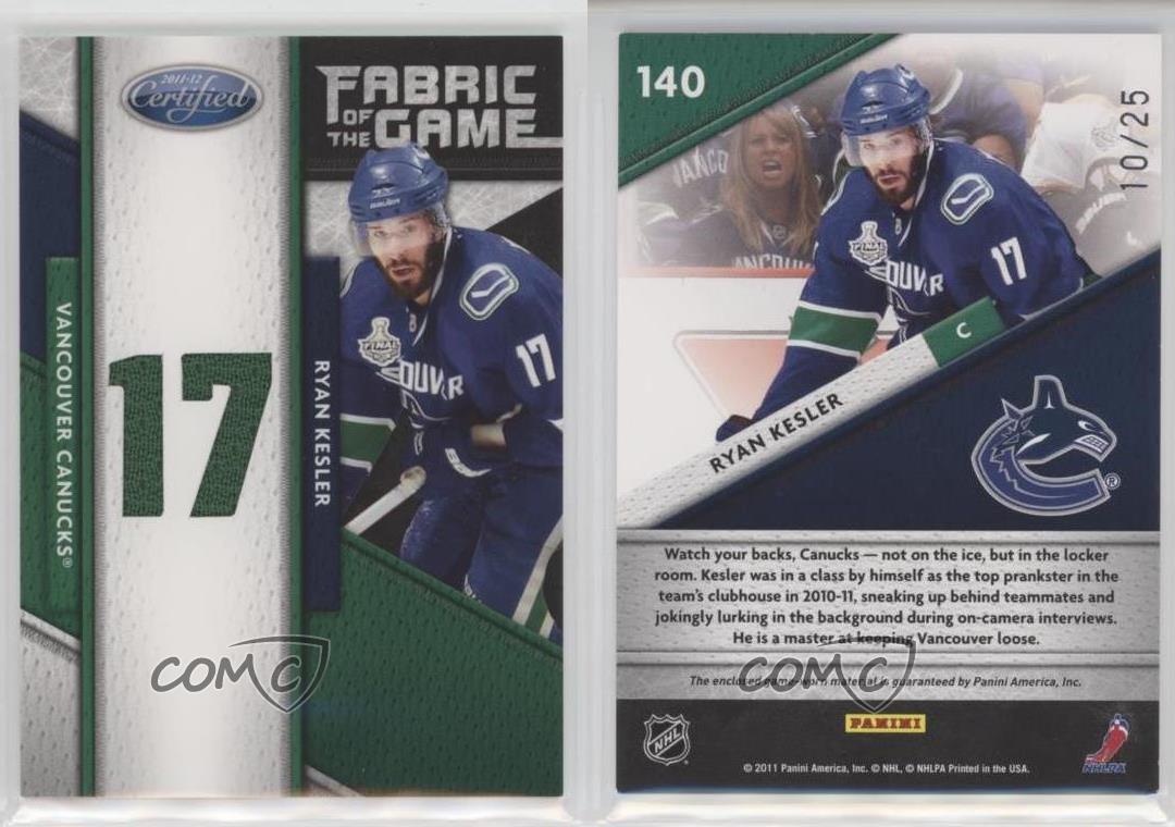 2011 Certified Fabric of the Game Materials Jersey Number /25 Ryan Kesler  #140 | eBay
