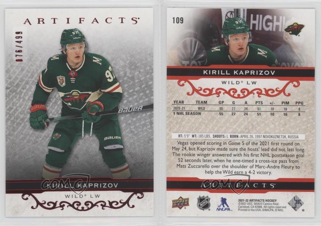 Artefactos de cubierta superior 2021-22 estrellas rubí/499 Kirill Kaprizov #109 - Imagen 5 de 5