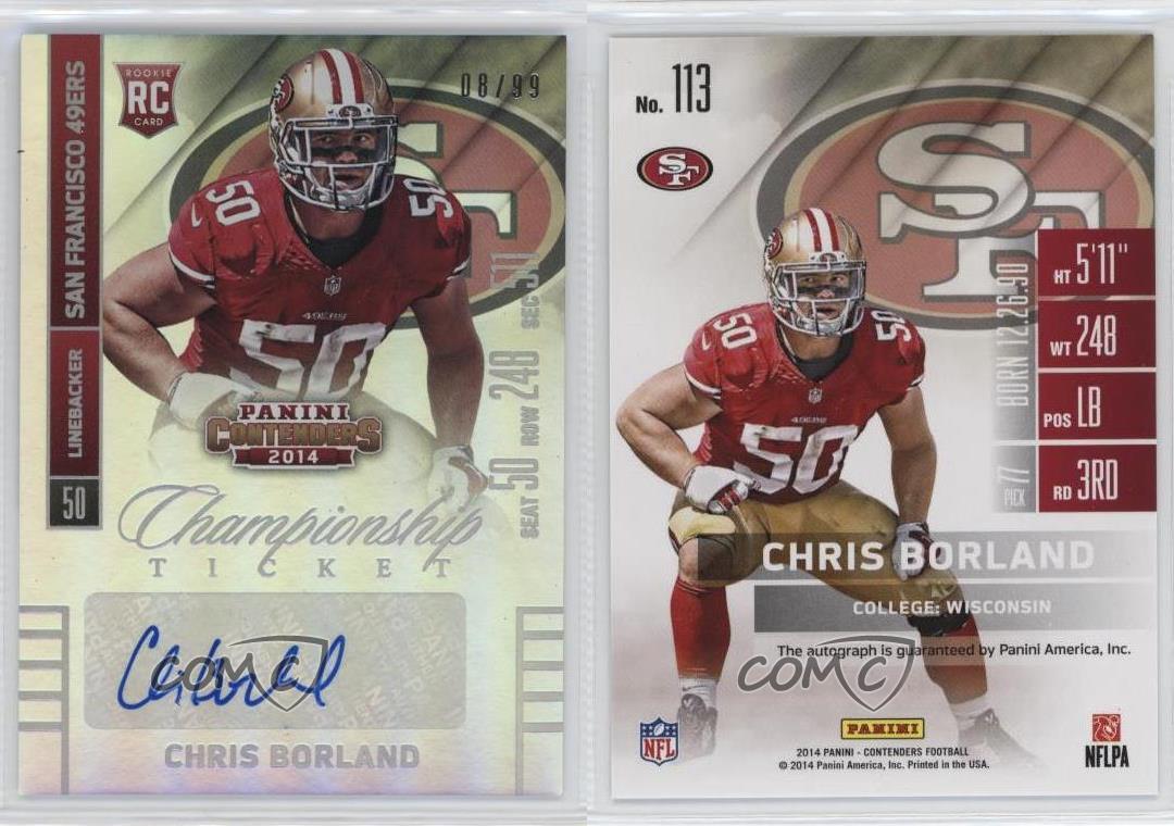 2014 Panini Contenders Championship Ticket /99 Chris Borland #113 Rookie Auto RC - Picture 3 of 3