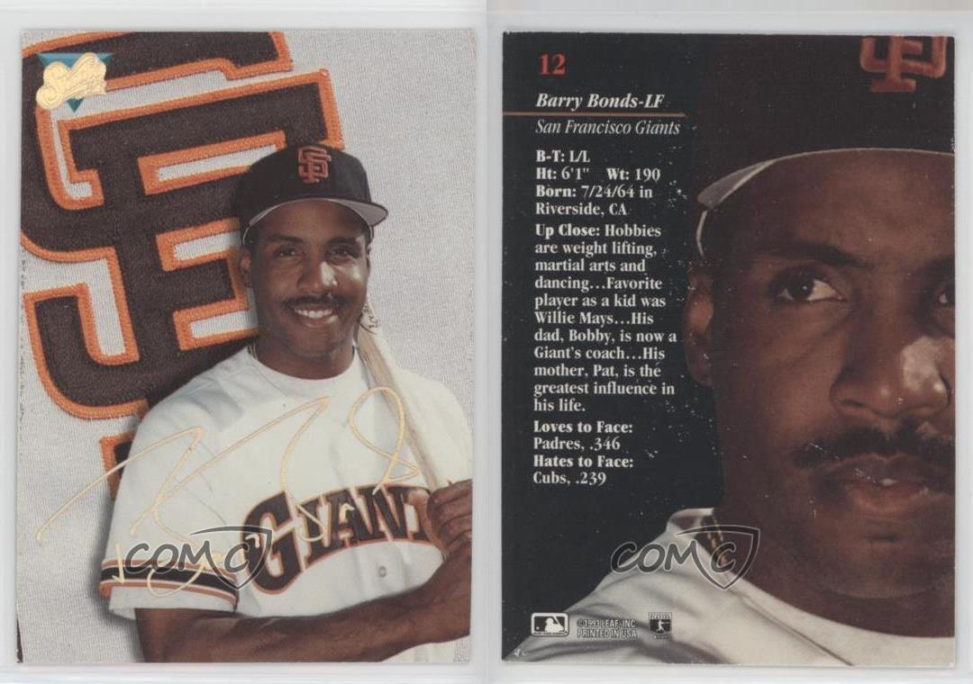  1993 Studio Baseball Card #12 Barry Bonds : Collectibles & Fine  Art