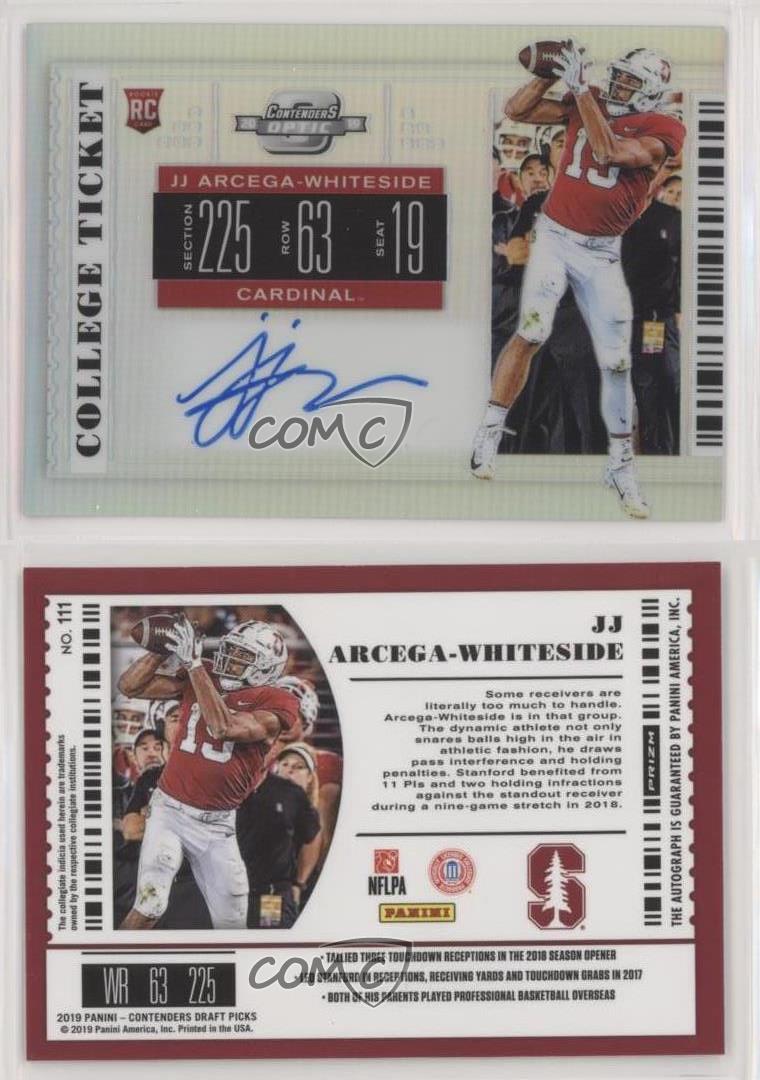 JJ Arcega-Whiteside autographed football card (Stanford Cardinal) 2019  Panini Contenders Draft Rookie #111