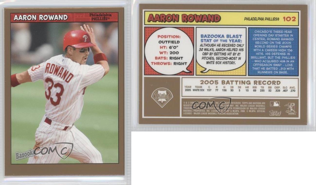 Aaron Rowand player used bat patch baseball card (Chicago White Sox) 2006  Topps Bazooka Rewind #BRARO
