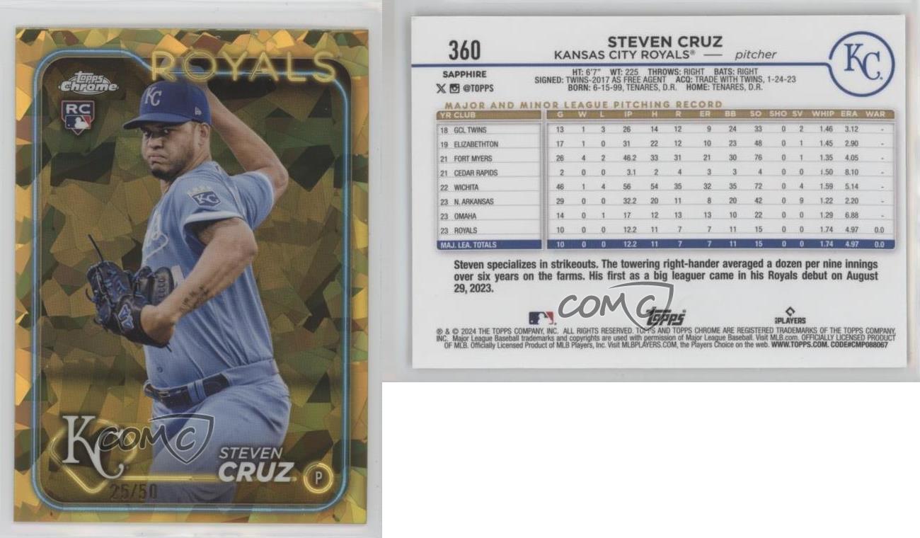 2024 Topps Chrome Sapphire Edition Gold /50 Steven Cruz #360 Rookie RC - Foto 3 di 4