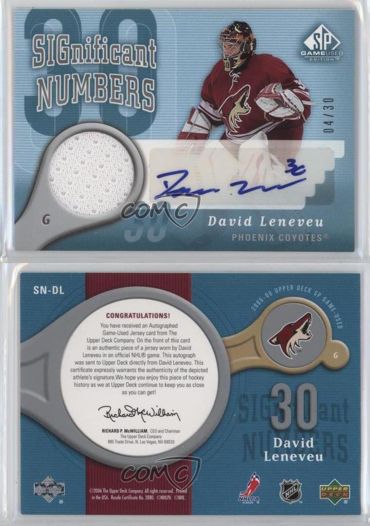 2005 SP Game Used Edition Significant Numbers /30 David LeNeveu Rookie Auto RC - Picture 3 of 3