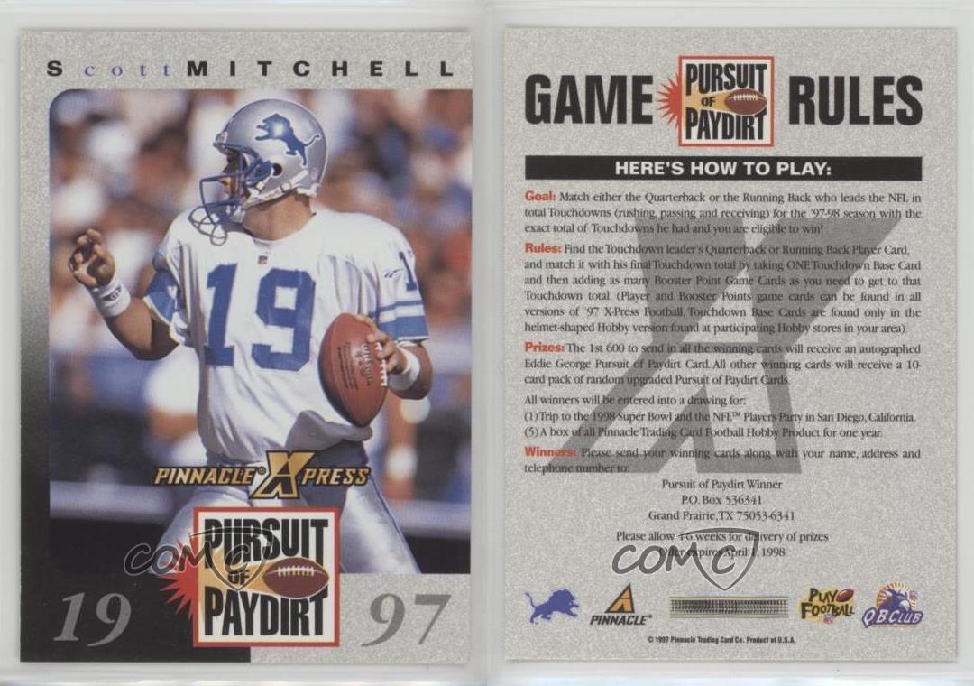 1997 Pinnacle X-Press Pursuit of Paydirt Scott Mitchell