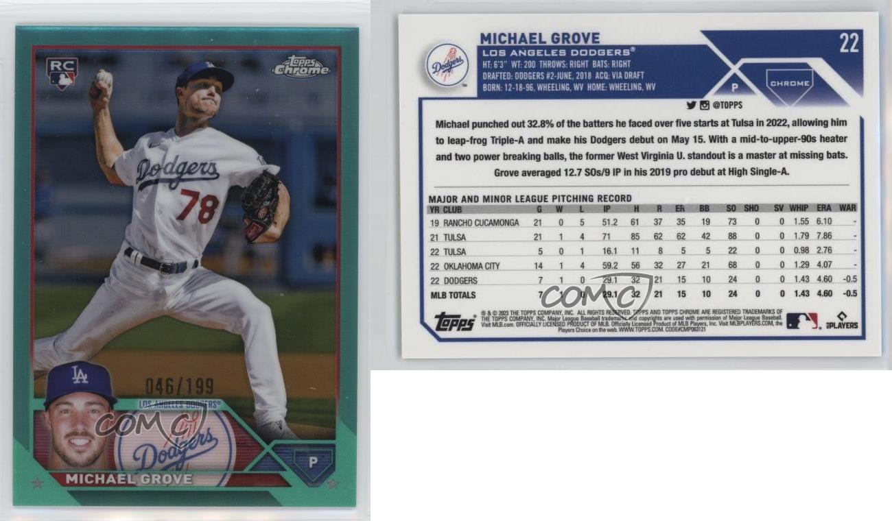2023 Topps Chrome Aqua Refractor /199 Michael Grove #22 Rookie RC - Picture 3 of 4