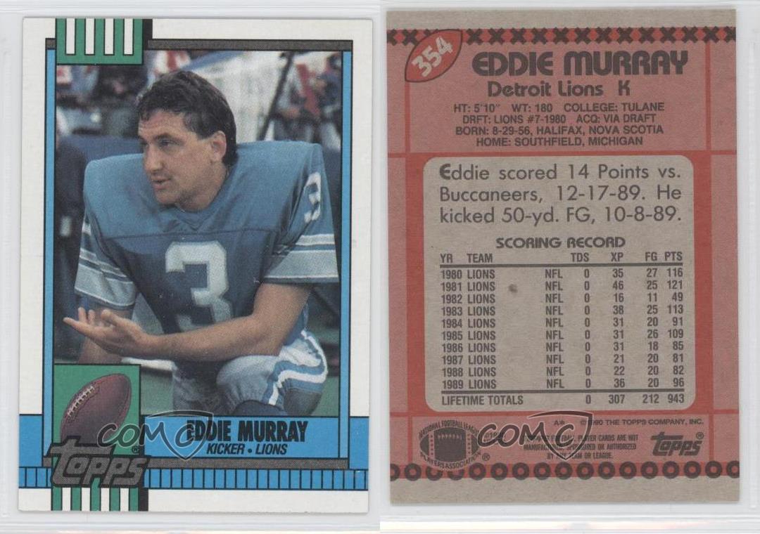 1990 Topps Football Card #354 Eddie Murray - Detroit Lions