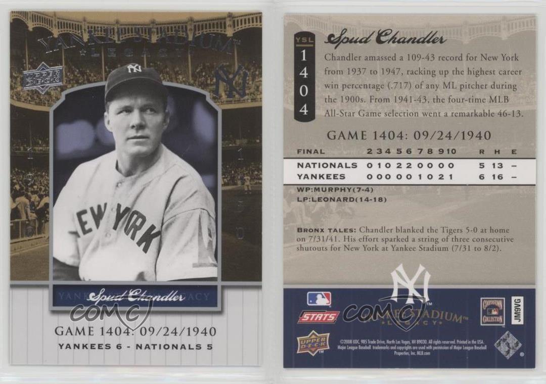 2008 Upper collections Deck Yankee Stadium Legacy Spud Chandler #YSL1404