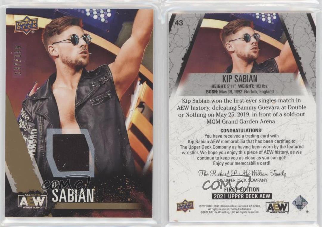 2021 AEW All Elite Wrestling Gold Memorabilia /199 Kip Sabian #43 Rookie RC