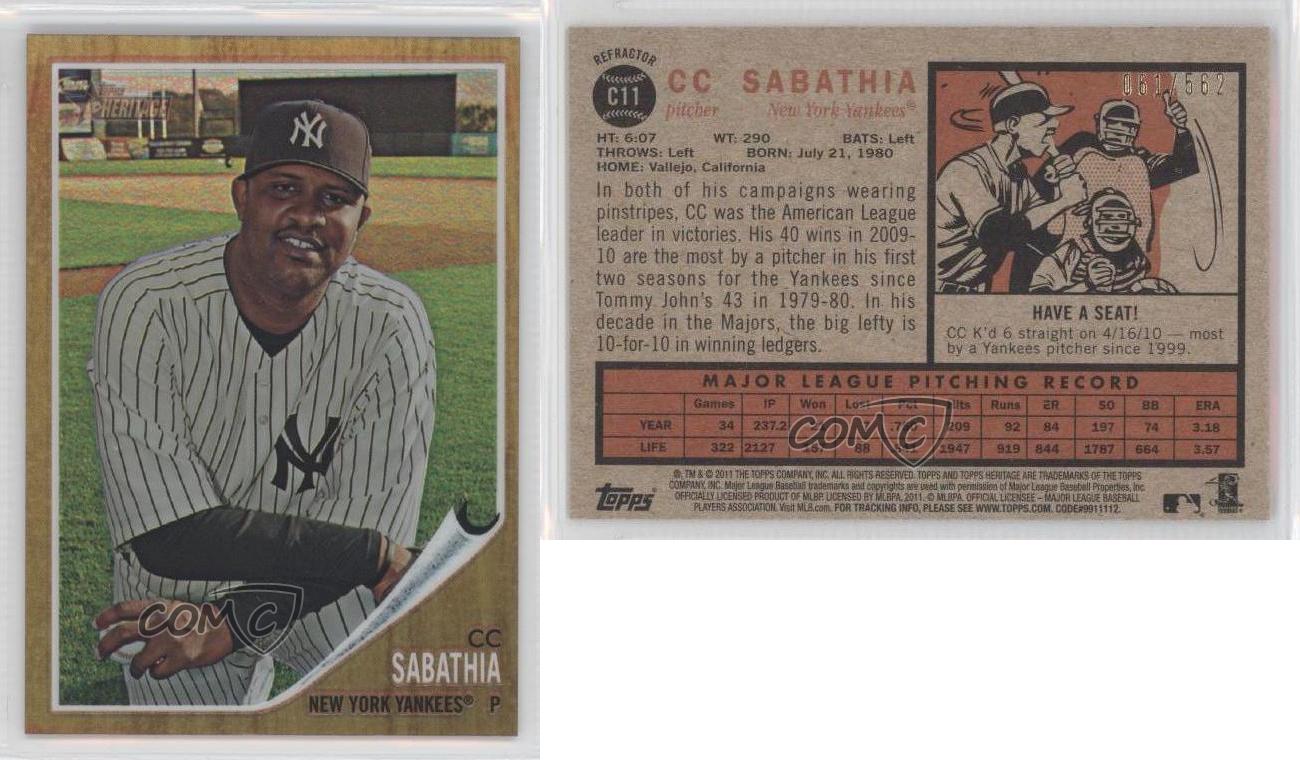 2011 Topps Heritage Chrome C.C. Sabathia Black Refractor Card Serial N –  Baseball Dreams & Memories