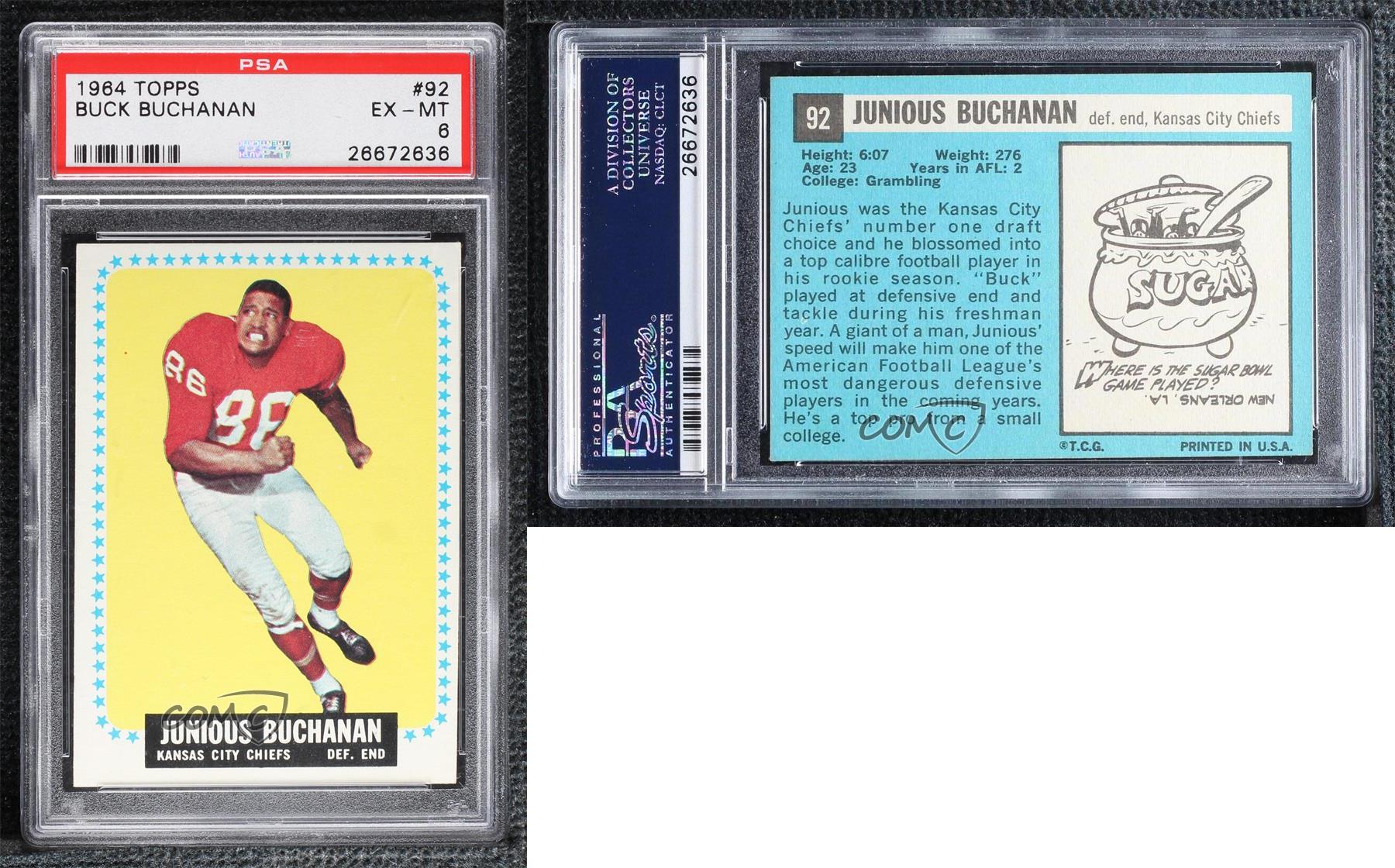 1964 Topps Buck Buchanan (Junious on Card) #92 PSA 6 Rookie RC HOF - Bild 3 von 3