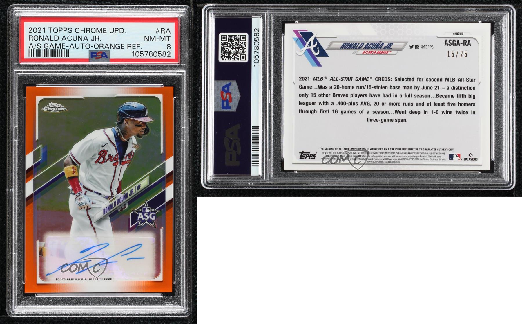 2021 Topps Chrome Update Orange Réfracteur /25 Ronald collection Acuna Jr Acuña PSA 8 Auto
