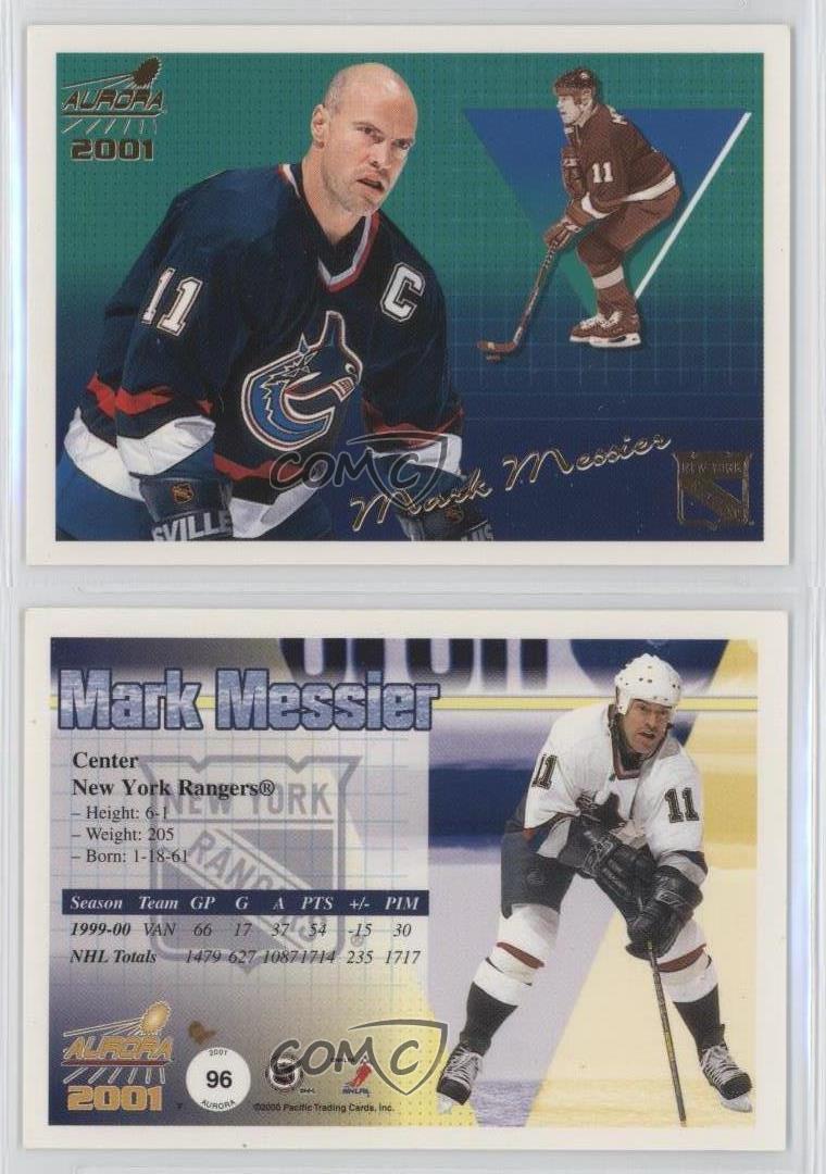 2000-01 Pacific Aurora # 96 Mint Hockey Card New York Rangers Vancouver Canucks Mark Messier