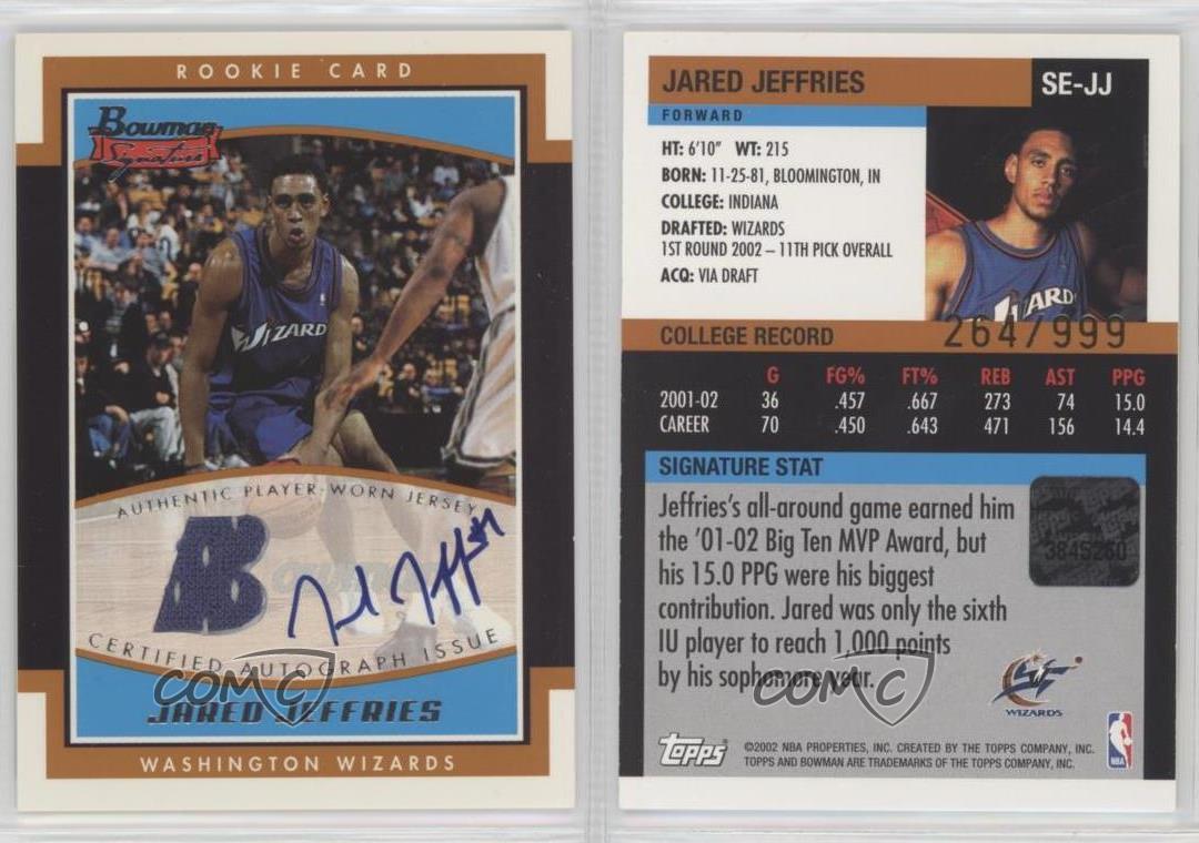 2002-03 Bowman Signature /999 Jared Jeffries #SE-JJ Rookie Auto RC - Picture 3 of 4