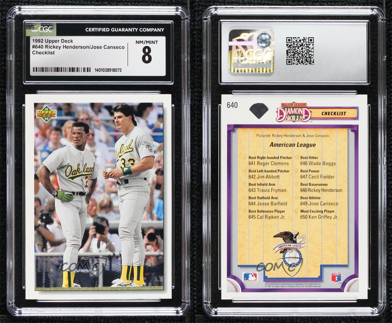 1992 Upper Deck Rickey Henderson Jose Canseco #640 CGC 8 HOF - Picture 3 of 3