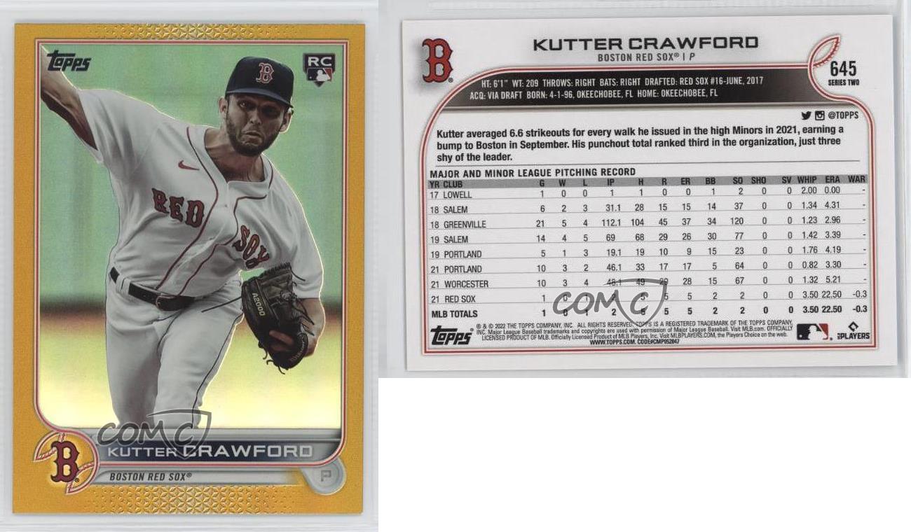 KUTTER CRAWFORD 2022 Topps Series 2 Rookie RC #645 Boston Red Sox
